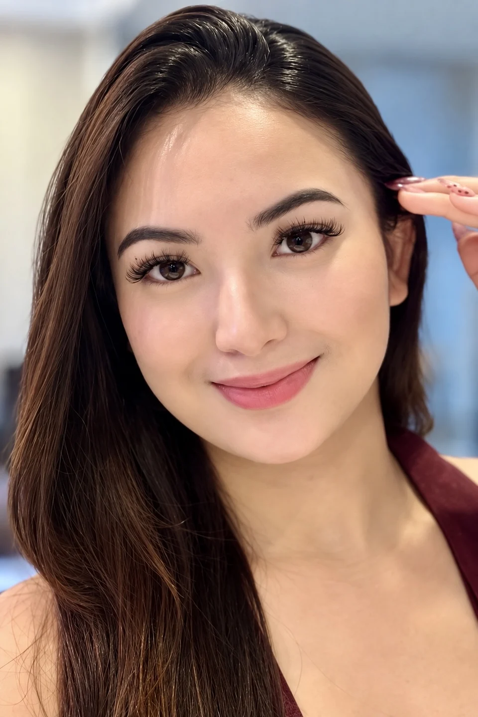 Doll Eye lash extensions on a smiling client, wide-eyed natural look, AyuriNails Beauty Lounge Makati